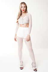 Sheer Mesh Hooded Crop Top & Trouser Co-ord
