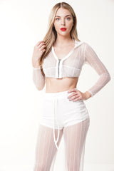 Sheer Mesh Hooded Crop Top & Trouser Co-ord