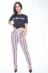 Striped Cigarette Fit Trousers With Belt