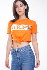 VOGUE Slogan Foil Print Crop Top