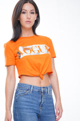 VOGUE Slogan Foil Print Crop Top