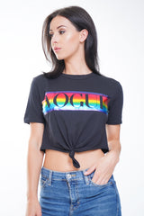 Rainbow Foil VOGUE Print Crop Top