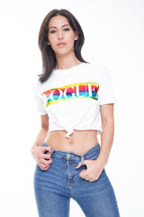 Rainbow Foil VOGUE Print Crop Top