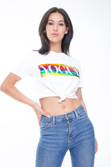 Rainbow Foil VOGUE Print Crop Top