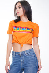 Rainbow Foil VOGUE Print Crop Top