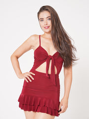 Tie Front Frill Hem Mini Dress