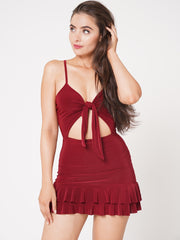 Tie Front Frill Hem Mini Dress