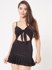 Tie Front Frill Hem Mini Dress