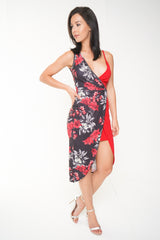 Wrap Front Blumendruck Midi Kleid