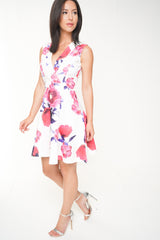 Wrap Front Floral Print Skater Dress