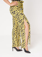 Leopard Print Side Split Belted Trousers