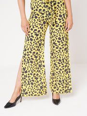 Leopard Print Side Split Belted Trousers