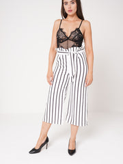 Papiertüte Krawatte Taille gestreiftes Culotte -Hosen