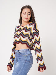 Multi Coloured Cropped Knitted Jumper
