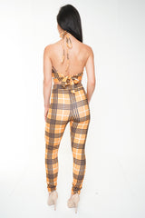 Halterneck Crop Top & Trouser Checked Co-ord