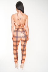 Halterneck Crop Top & Trouser Checked Co-ord