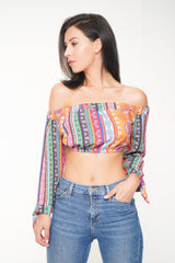 Paisley Print Bardot Crop Top