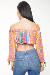 Paisley Print Bardot Crop Top