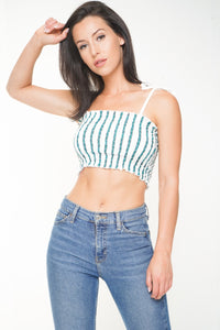 Striped Smocked Crop Top - Green