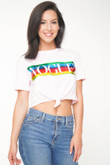Rainbow Foil VOGUE Print Crop Top