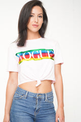 Rainbow Foil VOGUE Print Crop Top