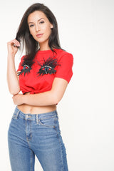Diamante Eyelash Applique Crop Top