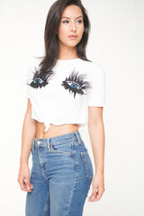 Diamante Eyelash Applique Crop Top