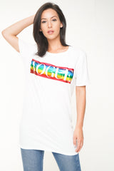 Camiseta de estampado de vogue de lámina de arcoirbow