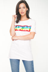 Camiseta de estampado de vogue de lámina de arcoirbow