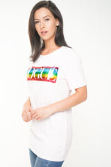 Camiseta de estampado de vogue de lámina de arcoirbow