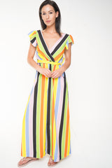 Wrap Front Rainbow Stripe Maxi Dress