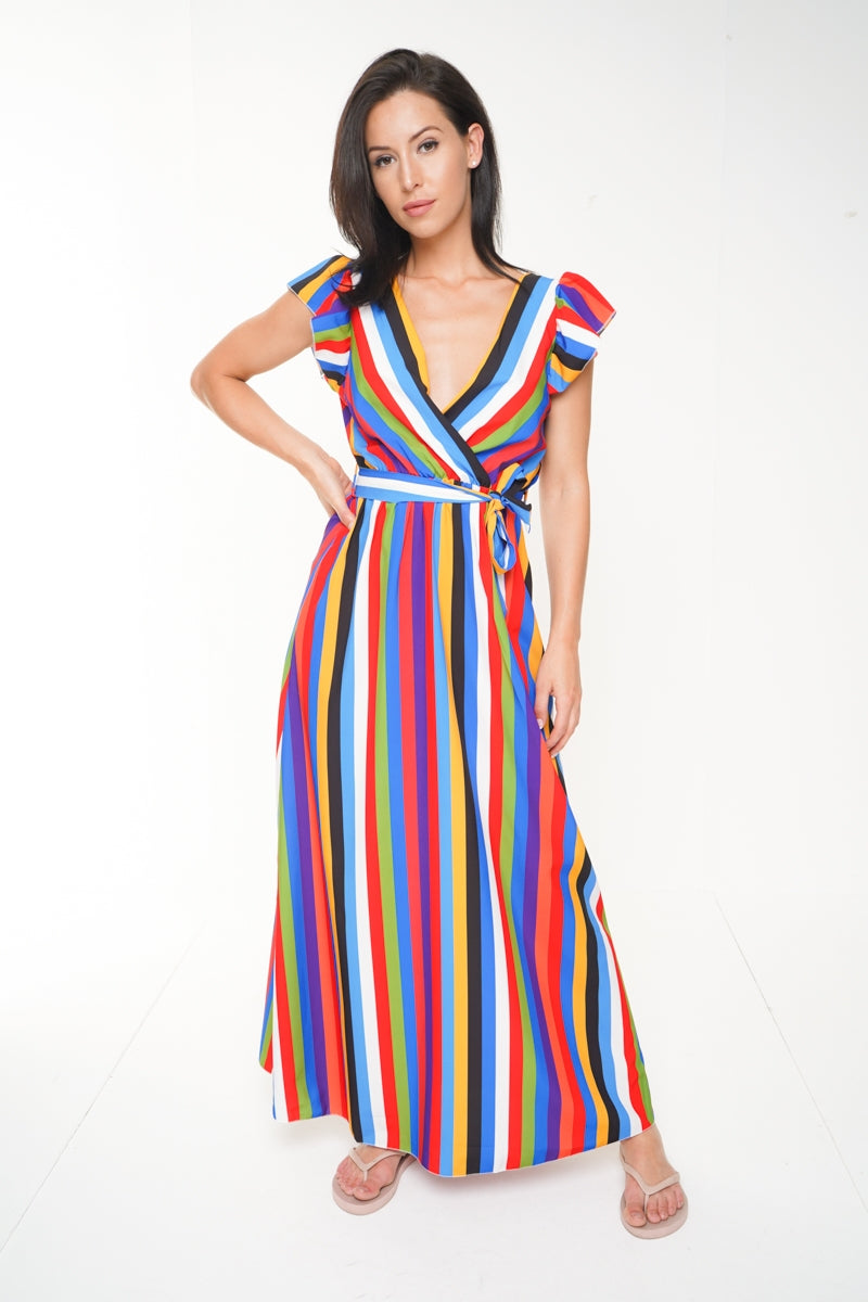 rainbow striped maxi dress Shop Stevie small rainbow stripe wrap maxi dress