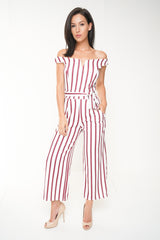 V-Bar Striped Bardot Culotte Jumpsuit