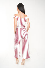 V-Bar Striped Bardot Culotte Jumpsuit