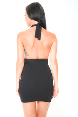 Halterneck Button Detail Mini Dress