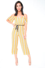 Striped Cold Shoulder Culotte Jumpsuit