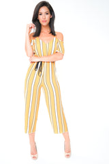 Striped Cold Shoulder Culotte Jumpsuit