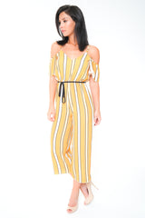 Striped Cold Shoulder Culotte Jumpsuit