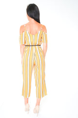 Striped Cold Shoulder Culotte Jumpsuit
