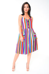 Rainbow Stripe Button Front Cami Dress