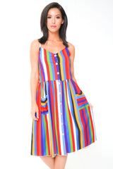 Rainbow Stripe Button Front Cami Dress