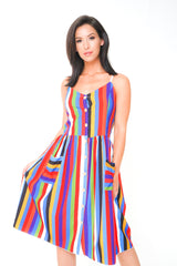 Rainbow Stripe Button Front Cami Dress