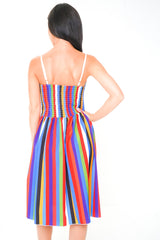 Rainbow Stripe Button Front Cami Dress