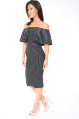 Striped Frill Bardot Midi Dress