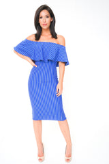 Striped Frill Bardot Midi Dress