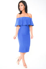 Striped Frill Bardot Midi Dress