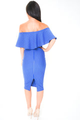 Striped Frill Bardot Midi Dress