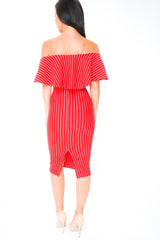 Striped Frill Bardot Midi Dress