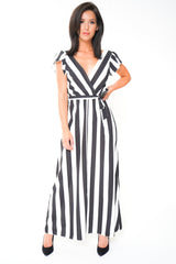 Wrap Front Rainbow Stripe Maxi Dress