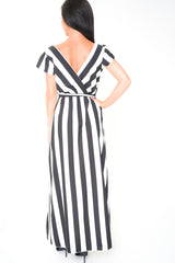 Wrap Front Rainbow Stripe Maxi Dress